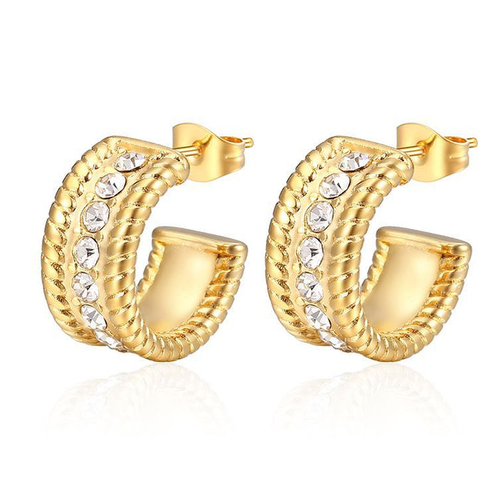 Vintage diamond stainless steel earrings light luxury titanium steel women's earrings