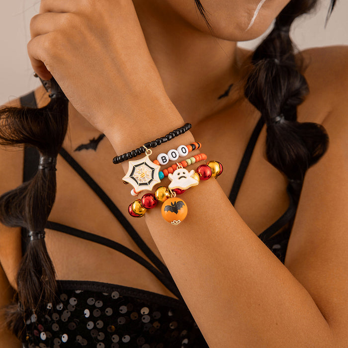 Halloween Spider Web Bracelet Set - Dark Four-Piece Jewelry