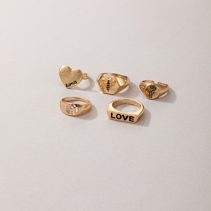 Love Bee Letter Rose Ring 5-piece Set