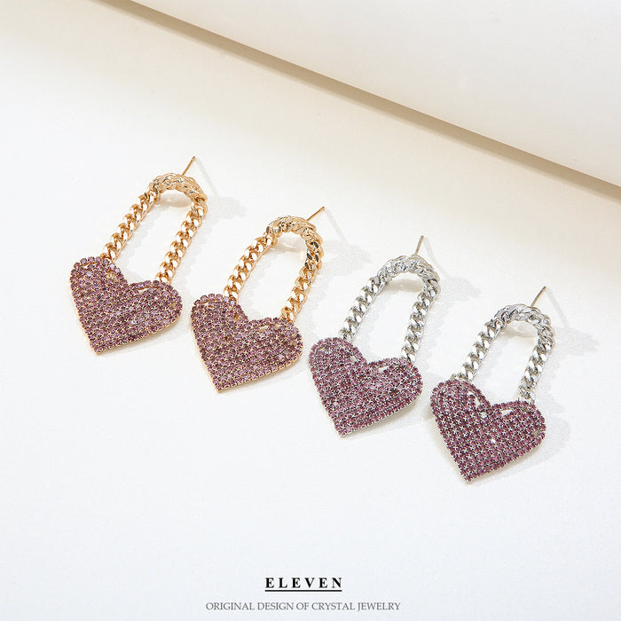 Sweetheart Tassel Earrings - Rhinestone Heart-Shaped Dangles for a Slimming Effect