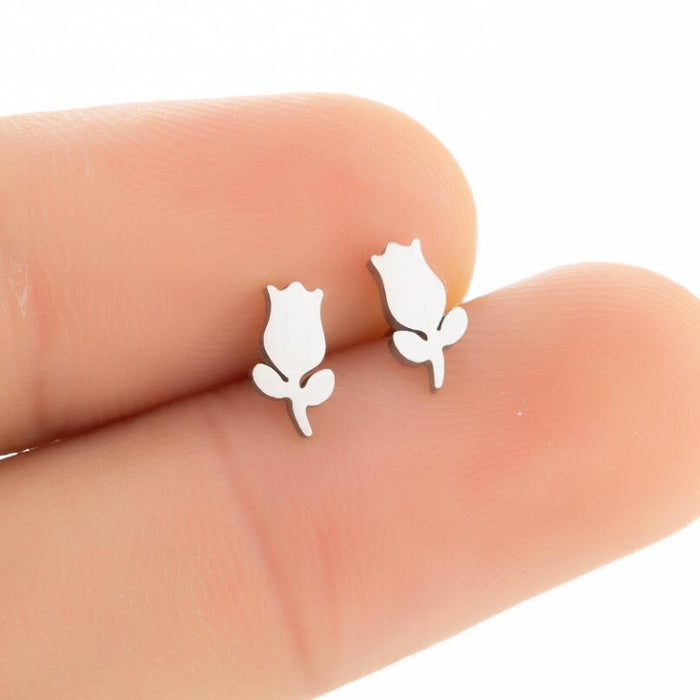 Rose Flower Stainless Steel Stud Earrings - Vintage-Inspired Elegant Jewelry