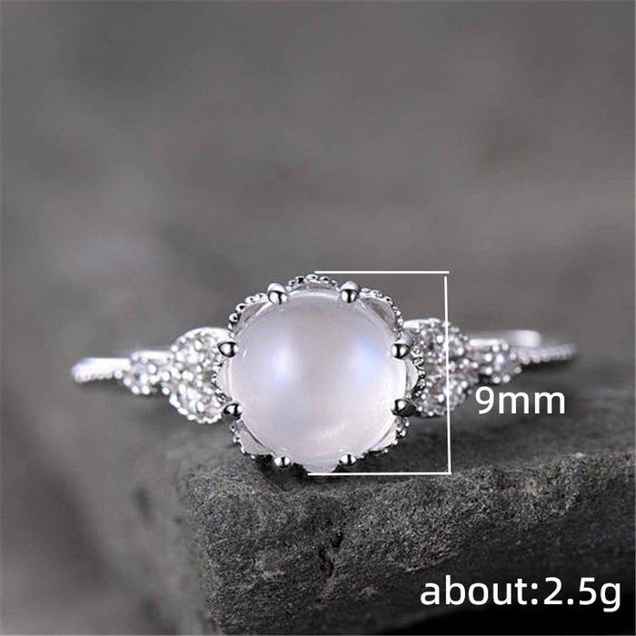 Imitation moonstone inlaid zircon octagonal ring, simple design girlfriend ring