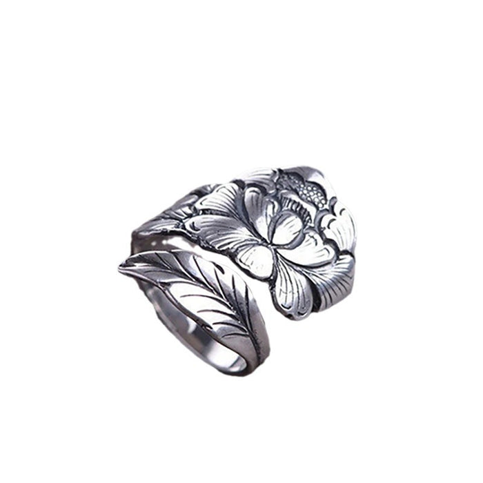 Peony flower open ring retro style national beauty female ring