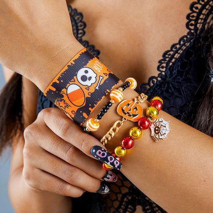 Halloween Skull and Evil Eye Bracelet Set – Spooky Drip Oil Design