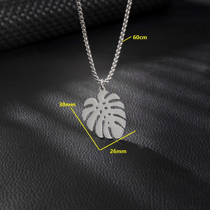 Palm leaf pendant necklace, stainless steel small fresh long clavicle chain foreign trade spot