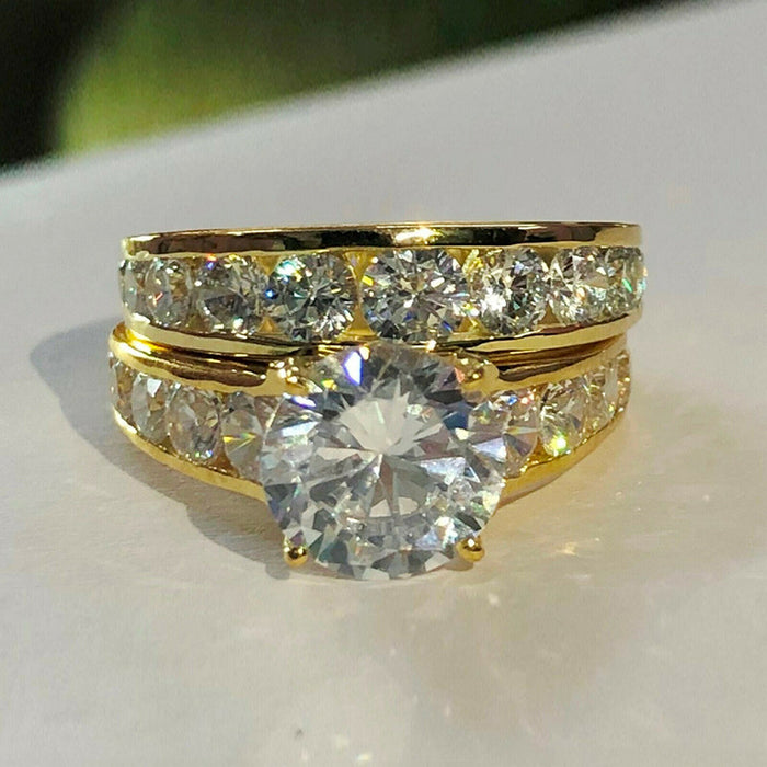 Luxury full diamond zircon couple ring gold plated wedding ring