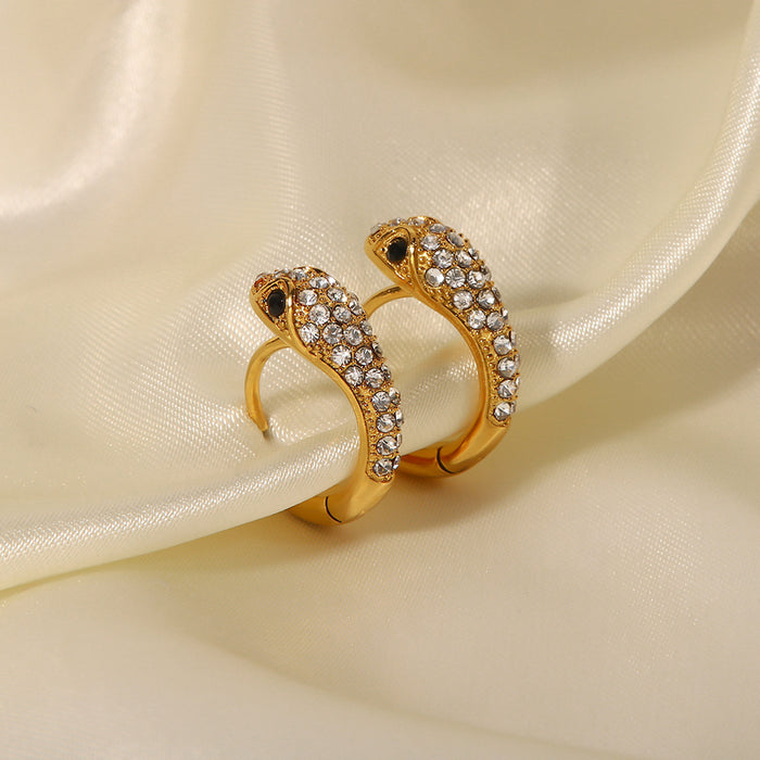 Fashionable 18K Gold-Plated Stainless Steel Snake-Shaped Zircon Earrings - Elegant High-End Design Jewelry