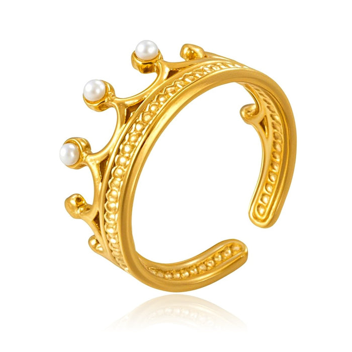 Wholesale 18K gold-plated stainless steel diamond-encrusted crown rings