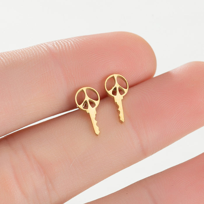 Key Stainless Steel Stud Earrings - Simple and Stylish Geometric Jewelry