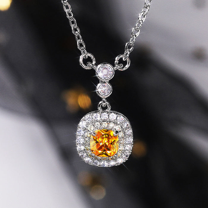 Luxury Yellow Diamond Zircon Pendant Women's Clavicle Necklace