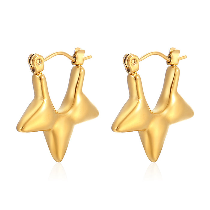 Five-pointed star open earrings, gold-plated stainless steel exquisite women's star earrings