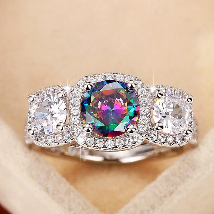 Colorful simulated diamond ring light luxury royal ring