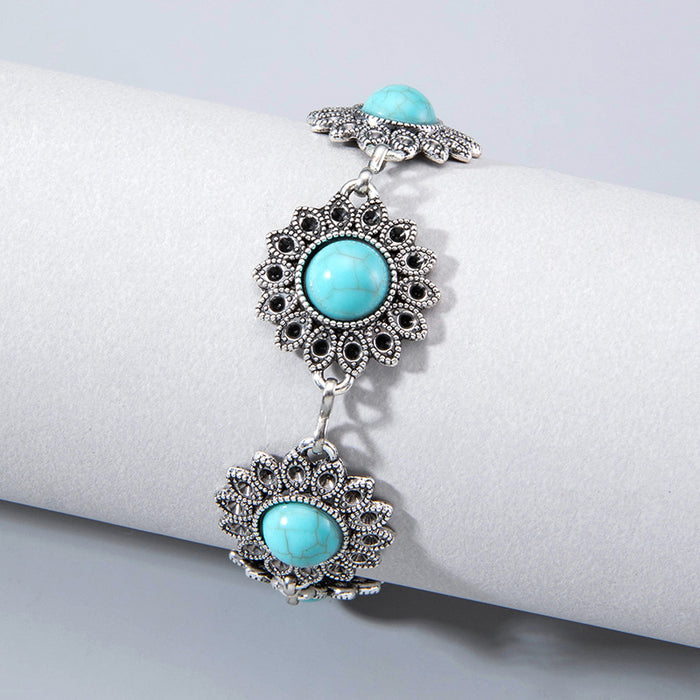 Bold Bohemian Turquoise Bracelet Set - Geometric Floral Jewelry