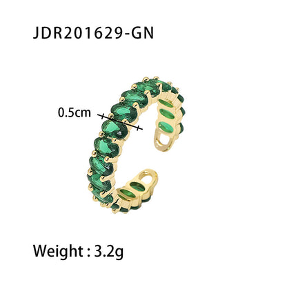 18K Gold Stainless Steel Asymmetric Wave Ring with Zircon Inlay