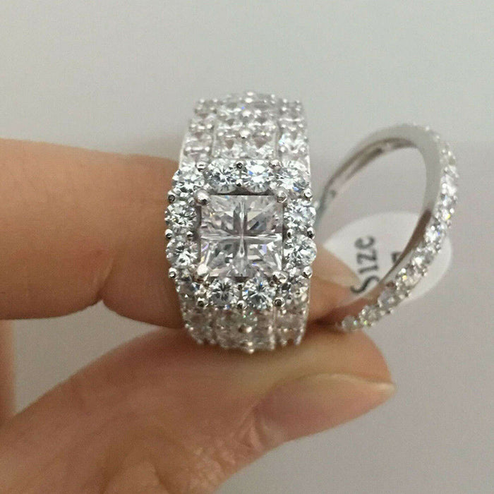 Anillo de regalo de aniversario de lujo con conjunto de diamantes y circonitas