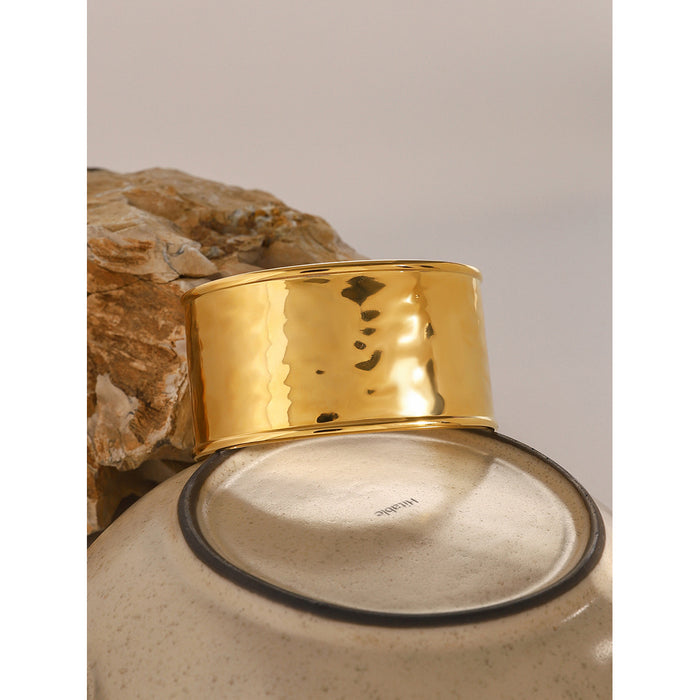 Brazalete ancho abierto de acero inoxidable bañado en oro de 18 quilates: joyería de moda de moda