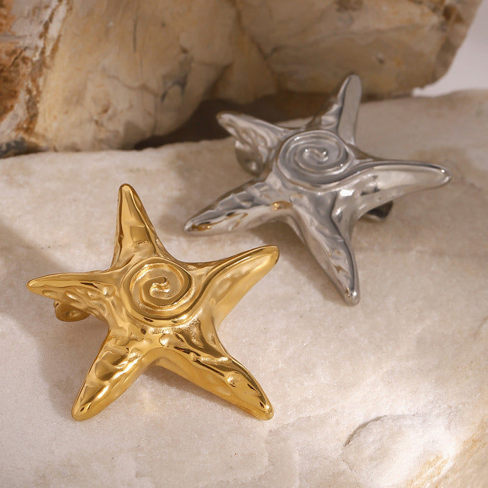 Starfish Hammer Pattern Ocean Style Brooch Creative and Fashionable Stainless Steel Accessories