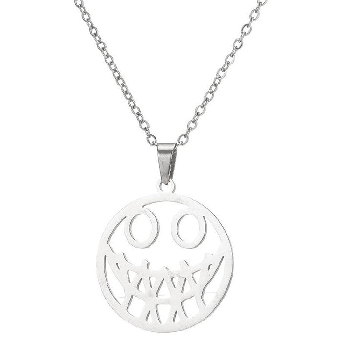 Halloween smiley ghost face necklace, geometric hollow round pendant trendy jewelry cross-border wholesale