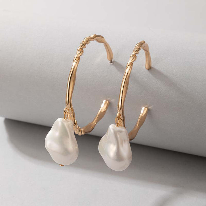 Baroque pearl inlaid earrings geometric rice pearl earrings