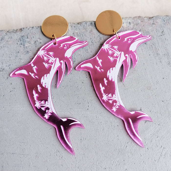 Minimalist Metal Earrings with Dolphin and Vacation Elements