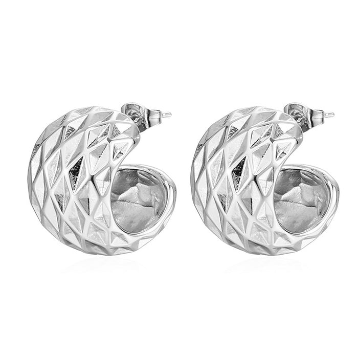 Retro style stainless steel earrings, high-end luxury women's half-circle earrings