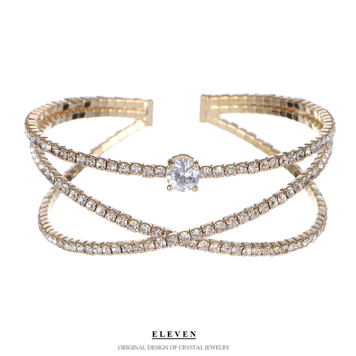 Pulsera minimalista de diamantes de doble capa: elegante brazalete de circonitas para una apariencia lujosa