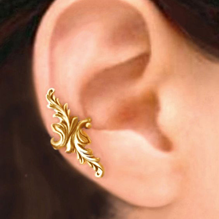 Patterned luxury earrings for non-pierced ears, plant ear clips