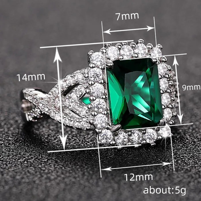 Retro rectangular green ring temperament cross pave index finger ring