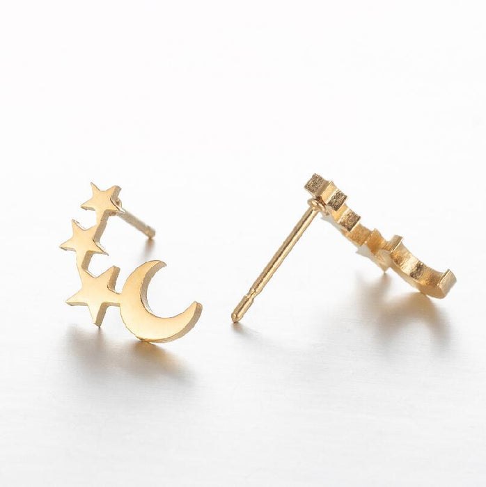 Pendientes de acero inoxidable con forma de estrella y luna: joyas geométricas sencillas y elegantes