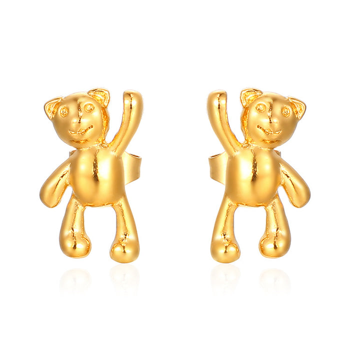 Cute bear pendant necklace, gold-plated stainless steel bear earrings, light luxury clavicle chain