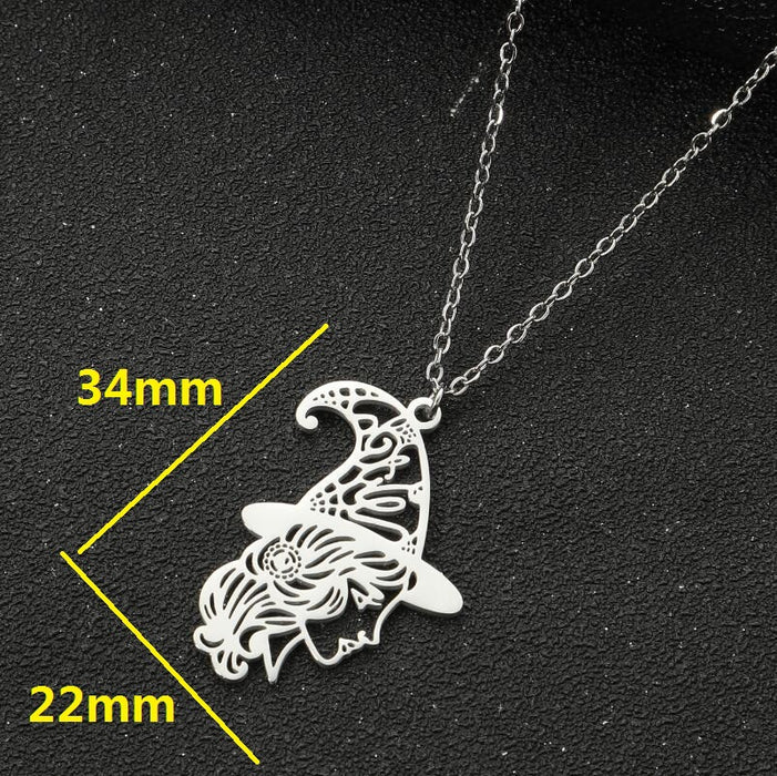 Witch pendant necklace, Halloween stainless steel hollow magician clavicle chain autumn and winter