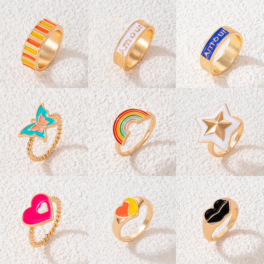 Colorful letters stars rainbow love ring