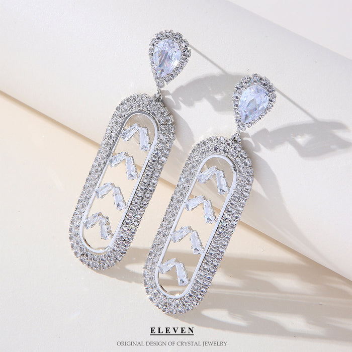 Colorful Zircon Fan Earrings - Heavy Rhinestone Dangles for Fall and Winter