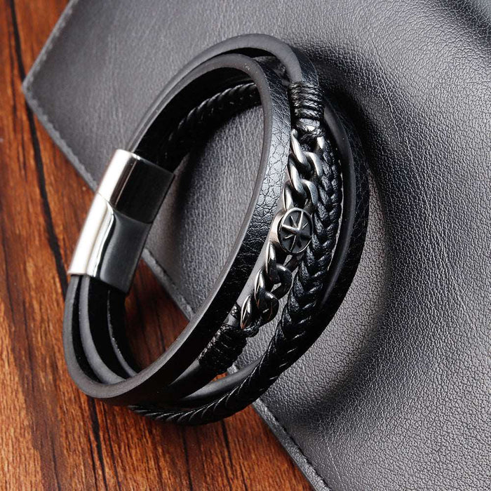 Bracelet Stainless Steel Vintage Braided Genuine Leather