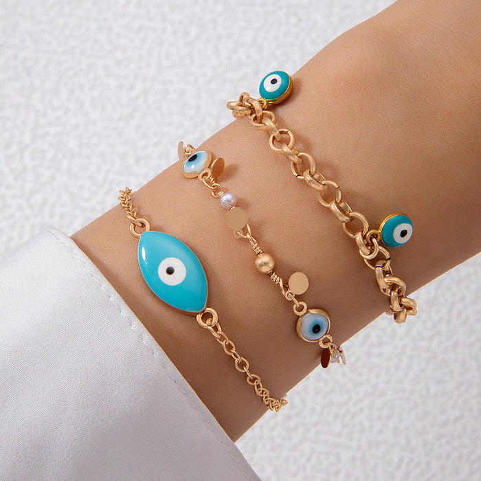 Vintage Evil Eye Pendant Bracelet Set - Multi-layered Stackable Women’s Bracelets