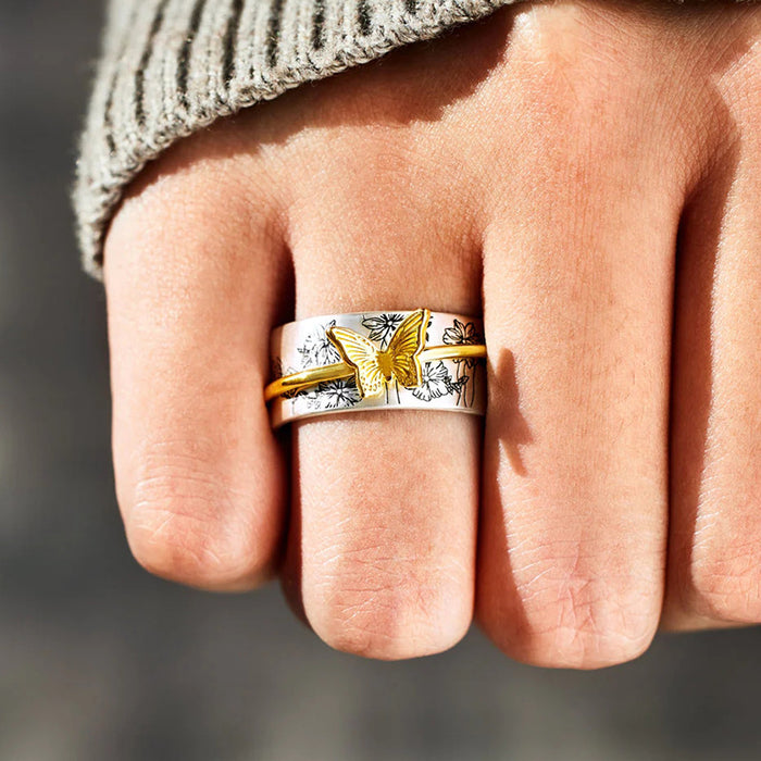 women's butterfly two-tone ring