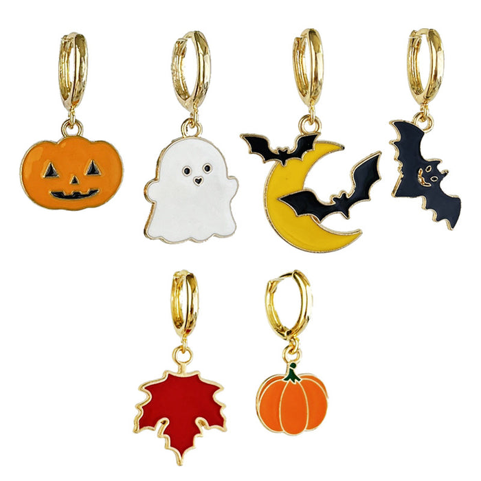 Halloween Ghost and Bat Earrings with Thanksgiving Pumpkin and Maple Leaf Designs