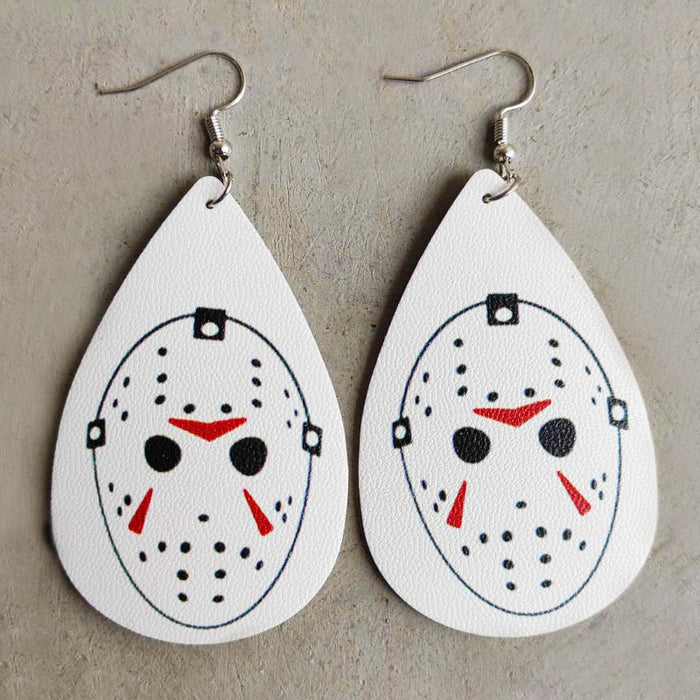 Halloween PU Leather Earrings with Creepy Clown and Blood Stain Design