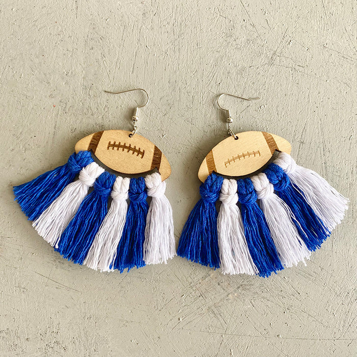 American Football Cheerleader Themed Woven Tassel Wooden Earrings for a Unique Stylish Look