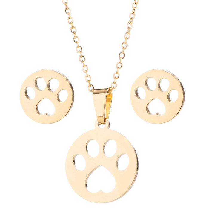 Conjunto de joyas de acero inoxidable con estampado de patas: joyas de animales sencillas y elegantes