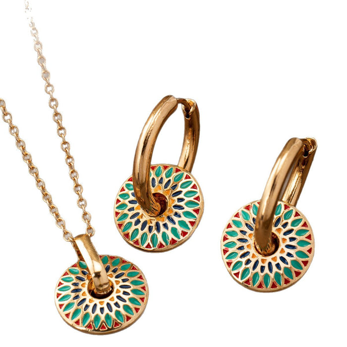Wholesale painted daisy pattern necklace and earring sets - wallojewerly 