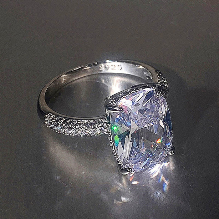 Four claw white square diamond ring large zircon women's ring