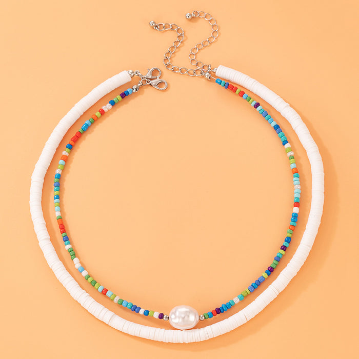 Ethnic Beaded Double-Layer Necklace - Colorful Bead Pearl Multilayer Choker