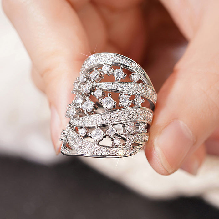 Women's elegant and heavy-duty zircon geometric ring