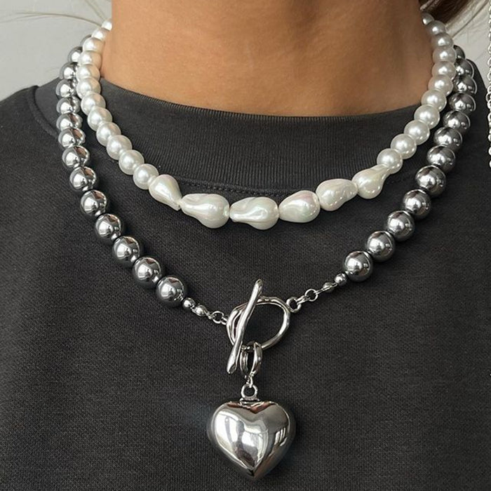 Stainless steel pearl necklace niche clavicle chain titanium steel necklace cross-border jewelry