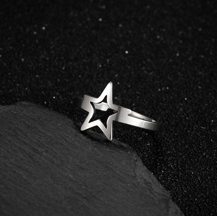 Geometric five-pointed star ring, Japanese stainless Steel open ring wholesale