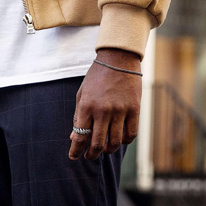 Anillo de cuerda trenzada para dedo índice, diseño de croissant retorcido, anillo abierto unisex