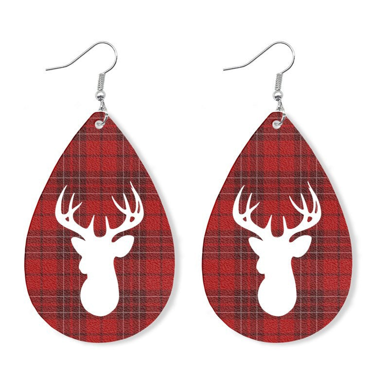 Christmas Themed Leather Earrings with Christmas Tree, Lights, and Reindeer Design