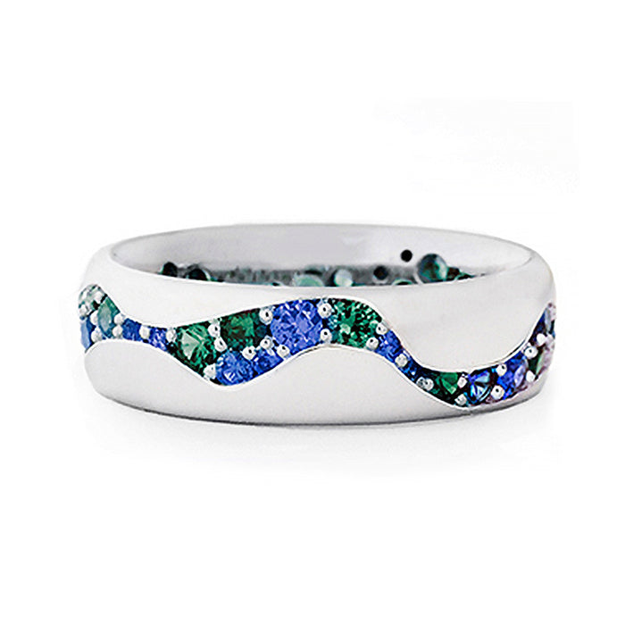 Blue green zircon couple ring simple innovative ring