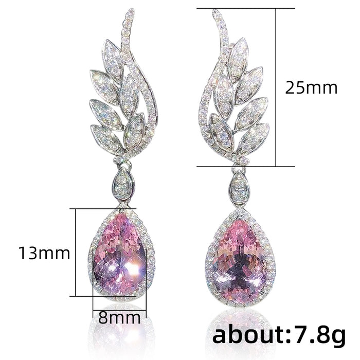 Angel Wing Earrings Pink Diamond Tear Drop Earrings